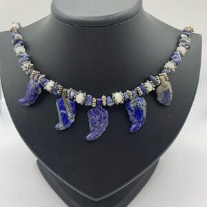Lapis leafs and Crystal chips necklace